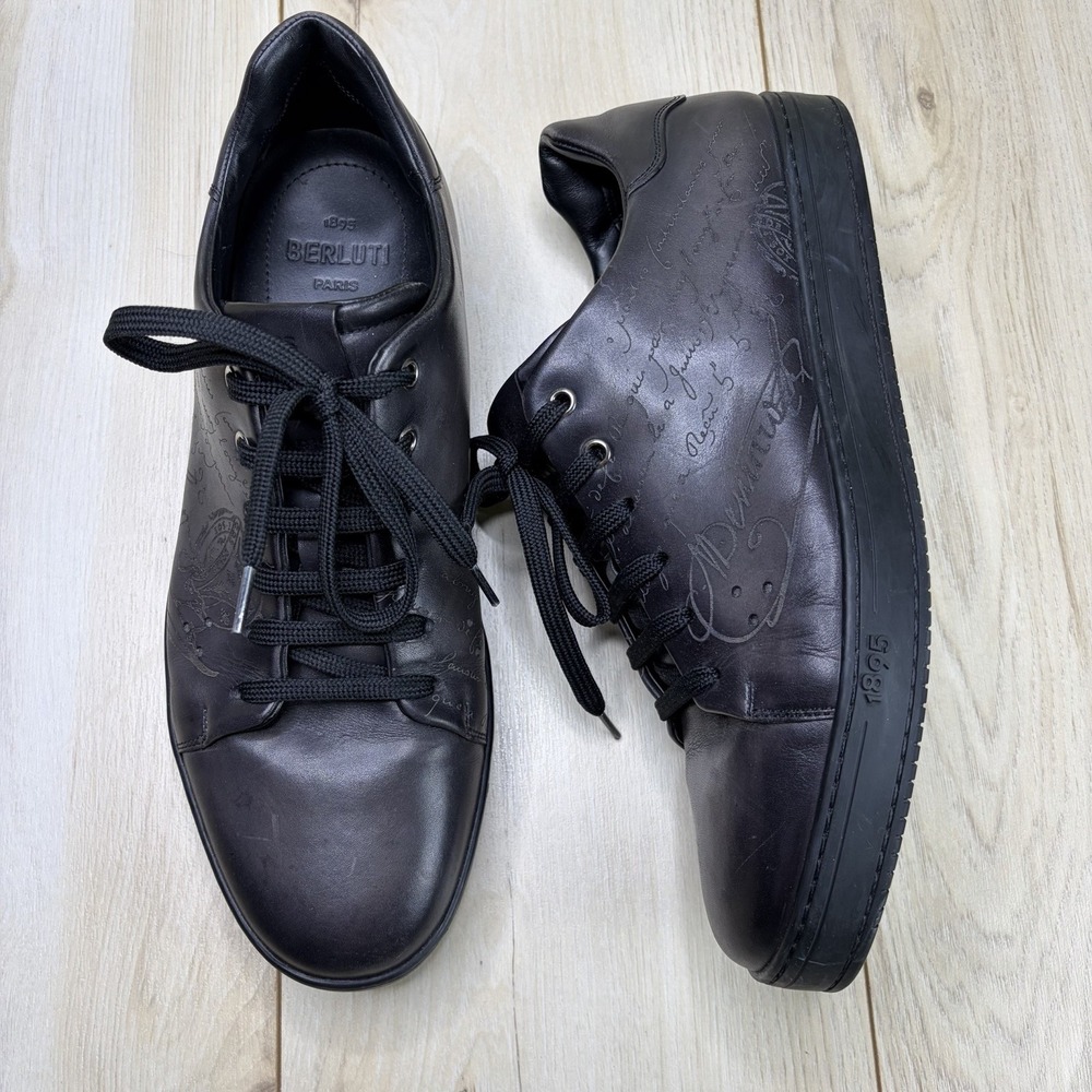 Berluti Playtime Blue Scritto Leather Sneakers Designer Sport Shoes Size 11